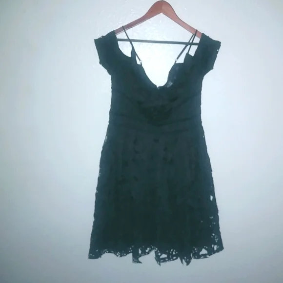 black mini dress funeral Bless Strapless Organza Ruffle Mini Dress Black main image 1